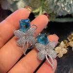 Blaue Quadratische Schmetterling Ohrringe mit Insekten-Motiv mit Zirkonia für Damen 