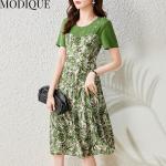 Grüne Blumenmuster Oversize Kurzärmelige Maxi Chiffonkleider aus Chiffon für Damen Größe 4 XL für den für den Sommer 