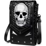 Gothic Totenkopf Handtaschen mit Totenkopfmotiv aus Leder mit Handyfach für Damen klein für Partys 