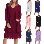 Violette Unifarbene Langärmelige Maxi Lange Abendkleider aus Chiffon für Damen für Hochzeitsgäste für den für den Herbst 