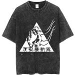 Modisches Ghost in the Shell Anime-T-Shirt mit verwaschenem O-Ausschnitt und kurzen Ärmeln für Damen, Schwarz, übergroß, lässig, Hip-Hop-Top