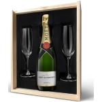 Moët & Chandon Brut Champagner Geschenk - mit Gläsern und Holzkiste mit Gravur