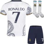 Mokiss R. Madrid Ronaldo #7 Kinder Trikot Fußball Spezielle Weißer Drache Edition, Shorts Socken Jugendgrößen (Weiß,28)
