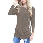 Reduzierte Braune Casual Langärmelige Rundhals-Ausschnitt T-Shirts mit Knopf aus Viskose für Damen Größe S 