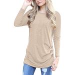 Aprikose Casual Langärmelige Rundhals-Ausschnitt T-Shirts mit Knopf aus Viskose für Damen Größe L 