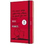 MOLESKINE Buchkalender, 14 Monate Wochen-Notizkalender 2022 Peanuts - Fester Einband - Englischer Kalender - 1 Wo = 1 Seite - rechts linierte Seite, rot