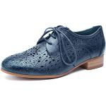 Blaue Business Derby Schuhe mit Schnürsenkel aus Leder atmungsaktiv für Damen Größe 39 