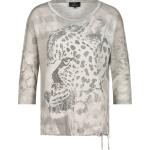 Khakifarbene Animal-Print 3/4-ärmelige Monari Rundhals-Ausschnitt T-Shirts mit Leopard-Motiv mit Strass für Damen Größe S 