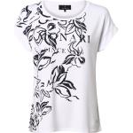 Reduzierte Weiße Blumenmuster Elegante Monari Rundhals-Ausschnitt T-Shirts mit Glitzer für Damen Größe L 
