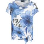 Hellblaue Halblangärmelige Blumenmuster Monari U-Ausschnitt T-Shirts mit Strass für Damen Größe S - versandkostenfrei 