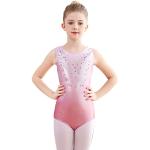 Monbessi Turnanzug Mädchen Glitzernde Kinder Gymnastikanzug Rundhalsausschnitt Dancewear 5-12 Jahre (140, Rosa)