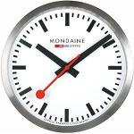 Mondaine - Wanduhr A990.Clock.16SBB 25cm - Bahnhofsuhr in Silber aus gebürstetem Aluminium mit rotem Sekundenzeiger - Hergestellt in der Schweiz staubbeständig - Hergestellt in der Schweiz