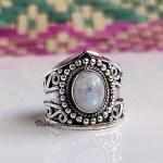 Silberne Boho Mondstein Ringe mit Saphir handgemacht für Damen 