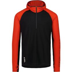 Mons Royale Temple Tech Hood Colorblock-Schwarz, Herren Merino Kurzarm-Shirts & Tops, Größe XL - Farbe Retro Red - Black Merino