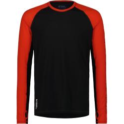 Mons Royale Temple Tech Long-Sleeve Colorblock-Schwarz, Herren Merino Kurzarm-Shirts & Tops, Größe L - Farbe Retro Red - Black Merino