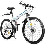 MooBeey 21 Gang Schaltung Faltrad Mountainbike aus Kohlenstoffstahl, 26 Zoll Erwachsene MTB Fahrrad mit Scheibenbremsen, Klappbar Mountainbike Fahrräder mit Höhenverstellbar Sitz (Blau+Weiß)