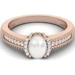 Goldene Elegante Ovale Perlenringe aus Silber mit Echte Perle Größe 66 zur Hochzeit 