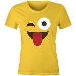 MoonWorks® Damen T-Shirt Emoticon Gruppenkostüm Fasching Karneval Junggesellenabschied JGA lustig Fun-Shirt Zunge gelb XS