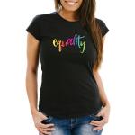Schwarze Kurzärmelige LGBT Rundhals-Ausschnitt T-Shirts aus Baumwolle für Damen Größe XS 