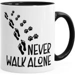 MoonWorks Tasse »Tasse Never walk alone Hund Pfoten Hundepfoten Pfotenabdrücke Hundebesitzer Kaffeetasse Teetasse Keramiktasse ®«, Keramik, schwarz