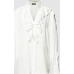 Offwhitefarbene Unifarbene Langärmelige MORE & MORE Festliche Blusen mit Rüschen aus Viskose für Damen Größe S 