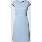 Hellblaue Business Kurzärmelige MORE & MORE V-Ausschnitt Taillierte Kleider mit Reißverschluss aus Baumwollmischung für Damen Größe S 