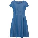 Reduzierte Blaue Unifarbene Casual Kurzärmelige MORE & MORE Midi V-Ausschnitt Midikleider & knielange Kleider mit Reißverschluss aus Jersey für Damen Größe L 