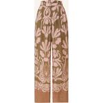 Olivgrüne Blumenmuster MORE & MORE Bundfaltenhosen mit Reißverschluss aus Chiffon für Damen Größe S 