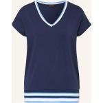 Dunkelblaue MORE & MORE V-Ausschnitt T-Shirts aus Baumwollmischung für Damen Größe S 