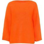 Reduzierte Orange Unifarbene Oversize 3/4-ärmelige MORE & MORE Strickpullover aus Wolle mit Kapuze für Damen Größe XS für den für den Herbst 
