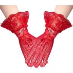 Rote Blumenmuster Gothic Brauthandschuhe & Spitzenhandschuhe mit Strass aus Spitze für Damen Einheitsgröße für den für den Sommer 
