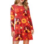 Rote Blumenmuster Casual Langärmelige Mini Rundhals-Ausschnitt Minikleider & kurze Kleider mit Kürbis-Motiv aus Polyester für Damen Größe S für Partys für den für den Herbst 