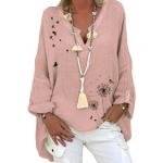 Pinke Casual Langärmelige Tunika-Blusen aus Baumwolle für Damen Größe 4 XL für den für den Herbst 