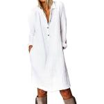 Etuikleider Damen Repel Kragenkleider Baggy V Hals Kleid Button Down,Farbe:Weiß,Größe:L