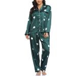 Dunkelgrüne Gepunktete Sexy Pyjamas lang aus Polyester für Damen Größe M 2-teilig für den für den Sommer 
