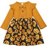 Orange Mini Kinderkleider mit Ärmeln mit Halloween-Motiv aus Baumwollmischung für Mädchen Größe 98 für den für den Herbst 