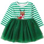 MORYDAL Minikleider Mädchen Jungen schwingen Weihnachtskleider Fall Mesh Party Kleid Süßer Crewhals,Farbe:Grün,Größe:12M