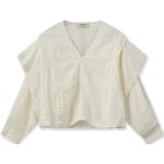 Beige Bestickte Elegante Mos Mosh V-Ausschnitt Festliche Blusen aus Baumwolle für Damen Größe XL 