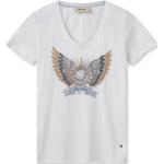 Weiße Kurzärmelige Mos Mosh V-Ausschnitt T-Shirts mit Pailletten aus Baumwolle für Damen Größe S 