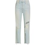 Reduzierte Hellblaue Mother Denim High Waist Jeans mit Fransen mit Reißverschluss aus Baumwolle für Damen Größe S 