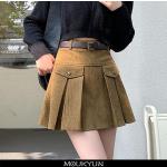 Khakifarbene Y2K Mini Faltenröcke aus Cord Handwäsche für Damen 