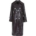 Schwarze Lack-Optik Streetwear Wasserdichte Atmungsaktive Maxi Trenchcoats lang aus Leder für Damen Größe 3 XL 
