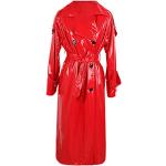 Rote Unifarbene Streetwear Wasserdichte Atmungsaktive Maxi Trenchcoats lang aus Leder für Damen Größe 3 XL 
