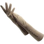 Beige Touchscreen-Handschuhe aus Veloursleder für Damen Einheitsgröße für den für den Winter 