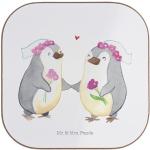 Weiße Mr. & Mrs. Panda Pinguin LGBT Lesbian Pride Glasuntersetzer mit Tiermotiv aus Glas 1-teilig 