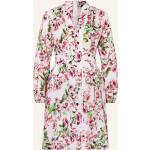 Reduzierte Pinke Blumenmuster Langärmelige Mrs & Hugs Leinenkleider aus Baumwolle für Damen Größe L 