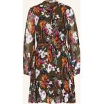 Reduzierte Olivgrüne Blumenmuster Langärmelige Mrs & Hugs Stehkragen Freizeitkleider mit Knopf aus Chiffon für Damen Größe M 