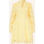 Gelbe Kurzärmelige Mrs & Hugs V-Ausschnitt Taillierte Kleider mit Reißverschluss aus Baumwolle für Damen Größe M für den für den Winter 
