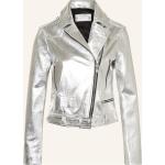 Silberne Mrs & Hugs Übergangsjacken mit Reißverschluss aus Leder für Damen Größe S 