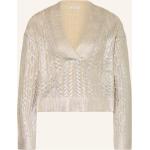 Silberne Mrs & Hugs V-Ausschnitt Zopfpullover aus Baumwollmischung für Damen Größe M 